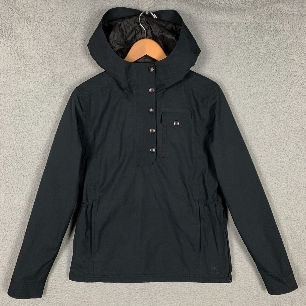 Aether Anorak Jacket Womens 3/Large Black 1/2 Zip Snap Pullover Hooded Insulated